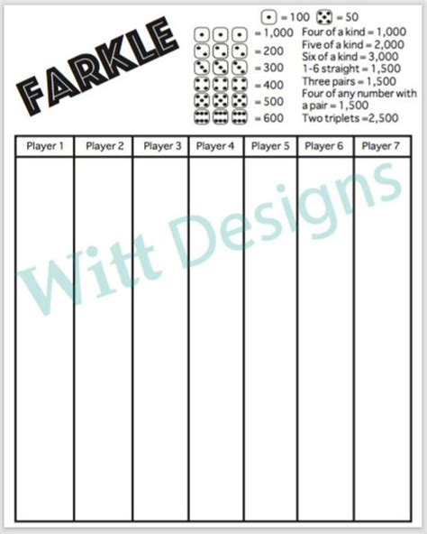 Pdf Farkle Scorecard 11x17 Instant Download File Etsy