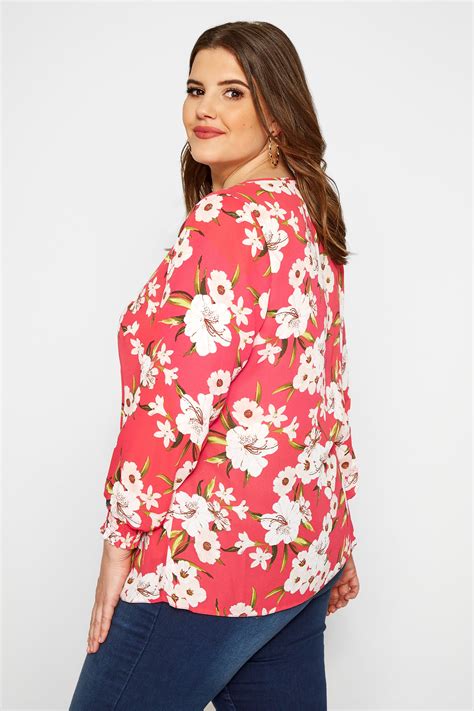 size up bright pink floral chiffon blouse sizes 16 to 36 yours clothing
