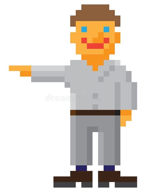 Vector Pixel Art Style Man With Pointing Hand Gest Stock Vector
