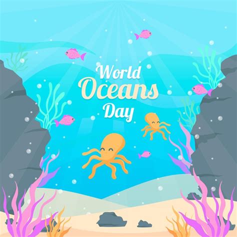 Flat Design Background World Oceans Day Free Vector