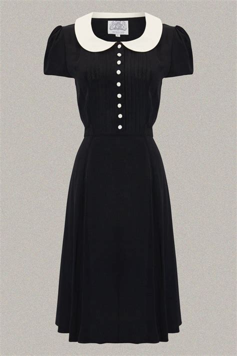 dorothy dress in liquorice black with ivory collar by the etsy fashion tuck dress vintage