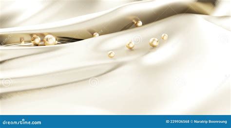 Gold Glitter Silk With Gold Pearls Sparkling Surface 3d Illustration