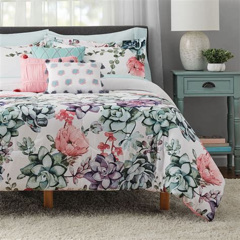 Mainstays White Floral 10 Piece Bed In A Bag Comforter Set With Sheets