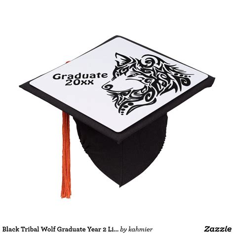 Black Tribal Wolf Graduate Year 2 Lines Of Text Graduation Cap Topper