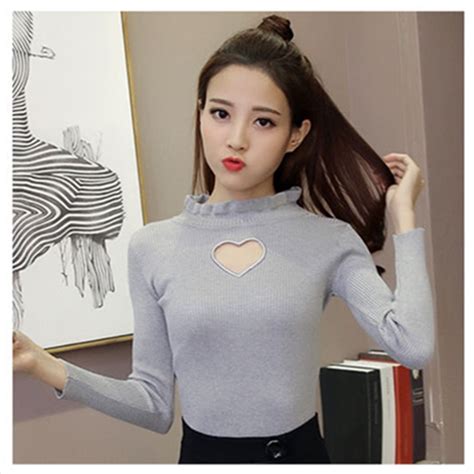 Women Japanese Sweet Love Heart Hollow Out Sexy Bottoming Shirt Knitted