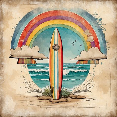 Retro Hippie Rainbow Surfboard Art Free Stock Photo - Public Domain