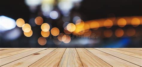 Empty Wood Table Top With Abstract Blur Bokeh Light Stock Photo Image