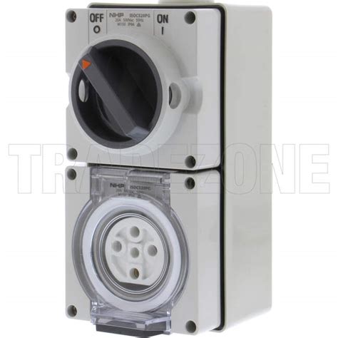 Isoc520pg Nhp 20 Amp 3 Phase 5 Round Pins Industrial Switched Outlet Grey