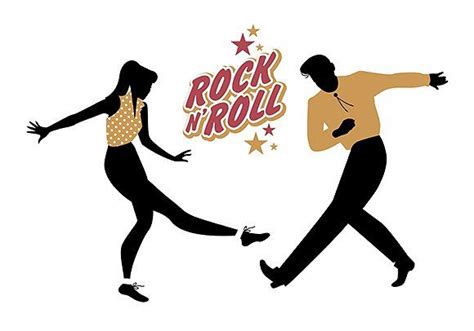 The Silhouettes Of Two People Dancing In Front Of A Rocknroll Sign