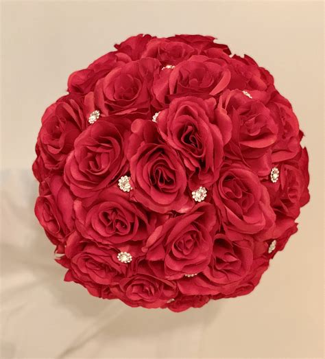 Beautiful Red Silk Rose Bouquet With Crystals For Bride Or Etsy