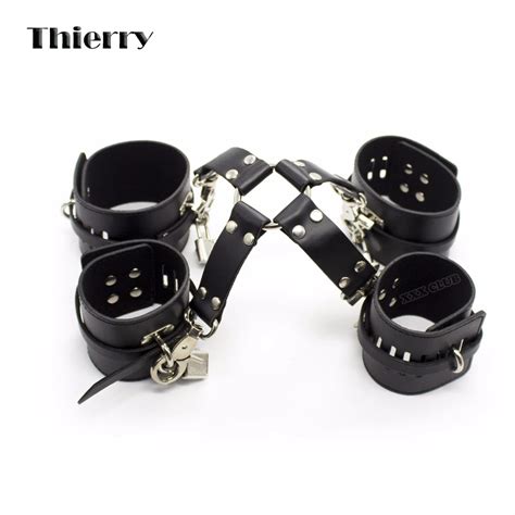 thierry pu leather cross connect wrist cuffs and ankle cuffs sex products sex toys for couples