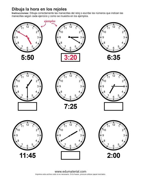 Dibuja La Hora En El Reloj Set 2 Edumaterial