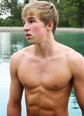 Shirtless Male Muscular Jock Blond Muscle Hunk At Lake Photo X C