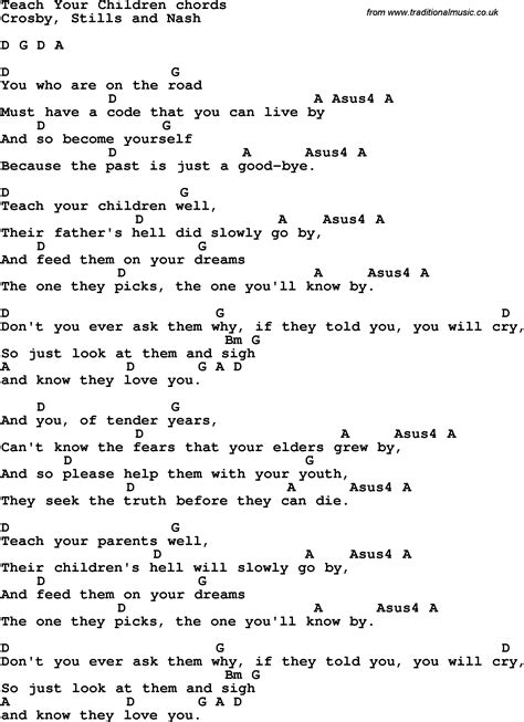 Song Lyrics With Guitar Chords For Teach Your Children