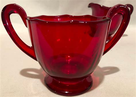 Antique Ruby Red Depression Glass Cream And Sugar Set