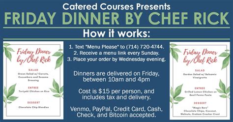 We did not find results for: Friday Dinner Delivery by Chef Rick | Catered Courses