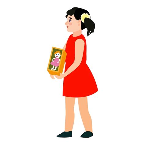 Premium Vector Kid Girl Red Dress Icon Flat Illustration Of Kid Girl