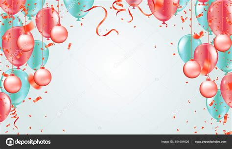 Happy Birthday Vector Illustration Confetti Ribbons Gold Orange Balloon
