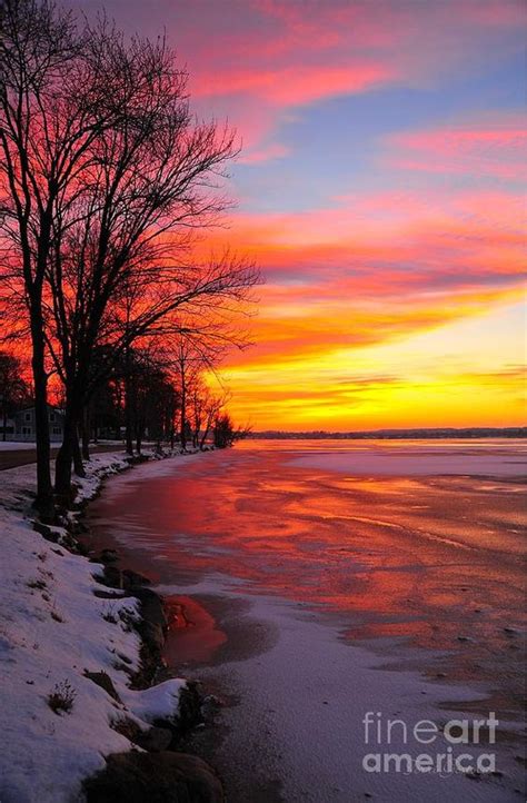 Beautiful Winter Sunrise On Lake Cadillac Michigan
