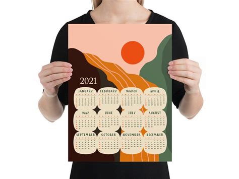2021 Poster Calendar Landscape Mountains River Sun Medium Wall Etsy