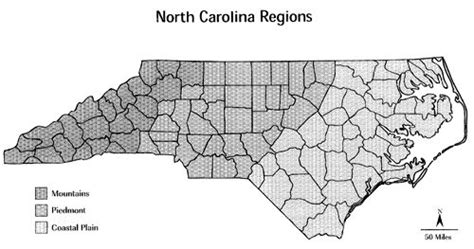 North Carolina Regions Coastal Plain Piedmont Mountains Map