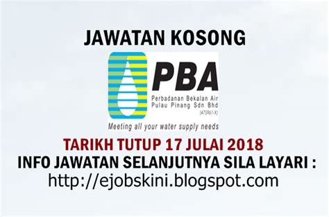Career in perbadanan putrajaya (ppj). Jawatan Kosong Perbadanan Bekalan Air Pulau Pinang (PBA ...