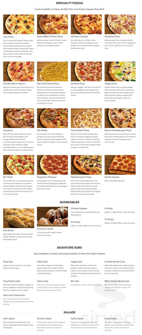 vito s pizza and subs ut westgate and ottawa hills menus in toledo ohio united states