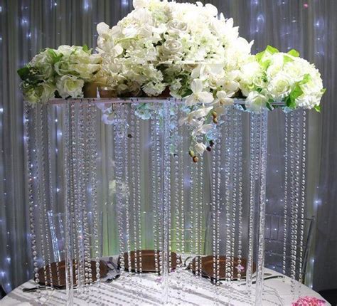 14 Tall Square Acrylic Event Centerpiece With Acrylic Hanging Crystal