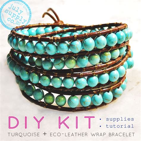 Turquoise Beaded Leather Wrap Bracelet Diy Kit By Julysupply