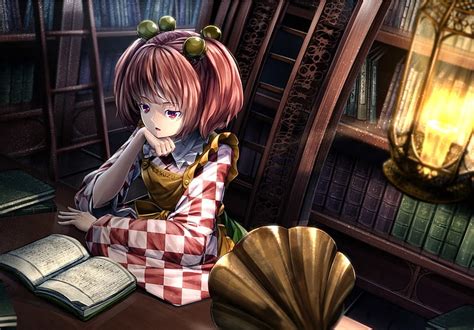 3840x1080px Free Download Hd Wallpaper Anime Girl Reading Library Apron Brown Hair One