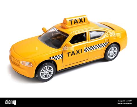 Yellow Toy Taxi Car Isolated On White Background Stock Photo Alamy