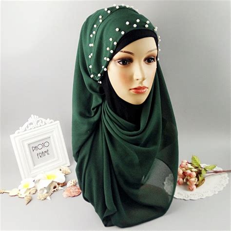 2018 New High Quality Plain Bubble Chiffon Pearl Solid Shawls Headband Hijab Muslim Wraps Scarf