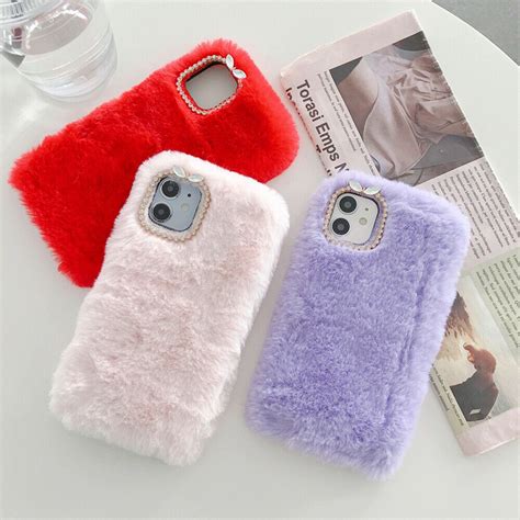 diamond fur fuzzy fluffy solid color phone case for iphone 11 12 pro max x xs xr ebay