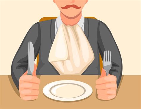 Premium Vector Man With Napkin Tucked In Collar Sitting In Table