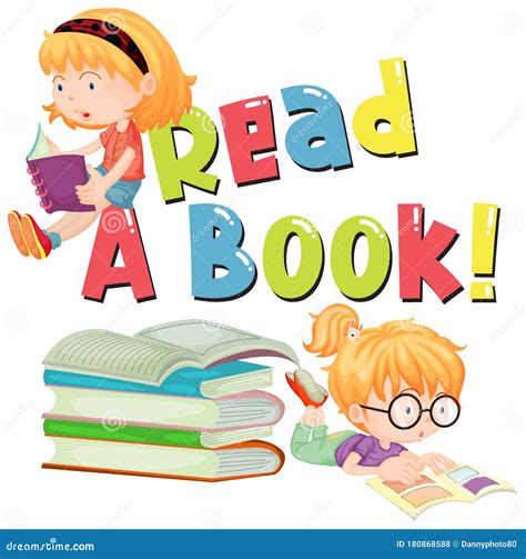 Font Design For Word Read A Book With Kids Reading Stock Vector