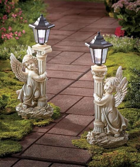 Pair Solar Light Angel Garden Lantern Porch Patio Yard Lawn Outdoor