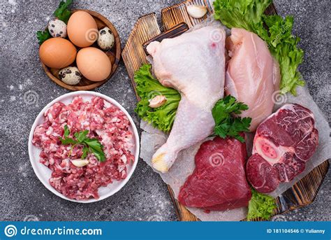 Various Raw Meat Sources Of Animal Protein Stock Photo Image Of