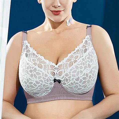 Plus Size Bras For Women Full Coverage Non Padded Bralette Soft Cups Lace Up Embroidery