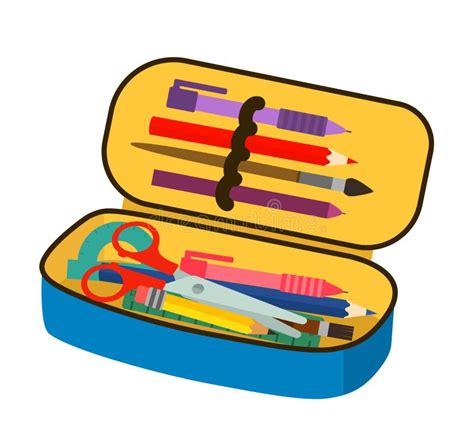 Pencil And Pen On The Case Cartoon Illustration Design Vector Stock