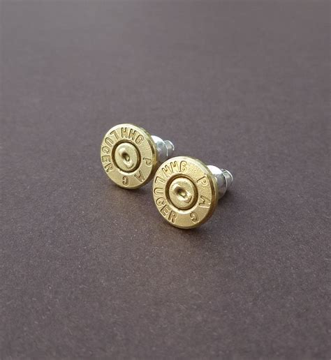 9mm Luger Pmc Bullet Earrings Sterling Silver Studs Bullet