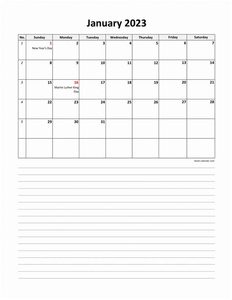 Free Download 2023 Excel Calendar Large Day Boxes Space For Notes