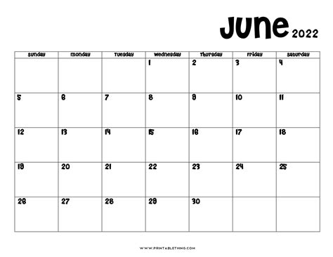 2022 Calendar For June Month Calendar Printable
