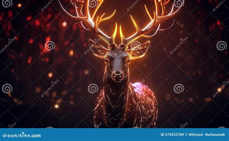 Male Deer With Glowing Antlers Magical Artistic Render Stock Image