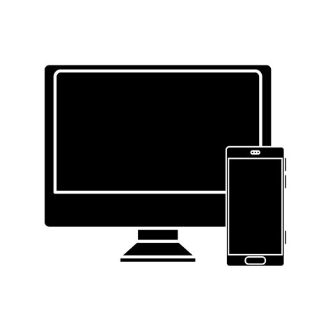 Silhouette Of Computer With Smartphone Isolated Icon 3298537 Vector Art