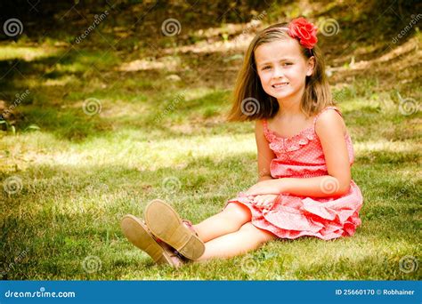 Summer Child Portrait Of Smiling Pretty Young Girl Stock Photo Image