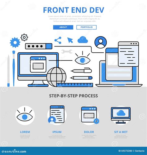 Frontend Development Concept Flat Line Art Vector Icons Stock Vector