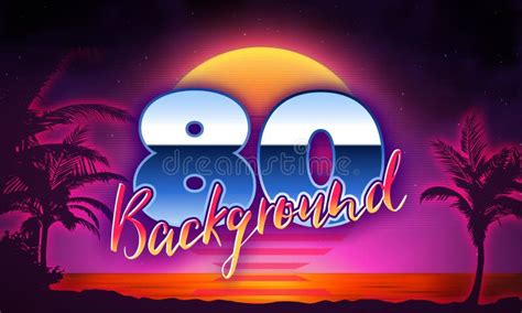 Retro Background Futuristic Landscape 1980s Style Digital Retro