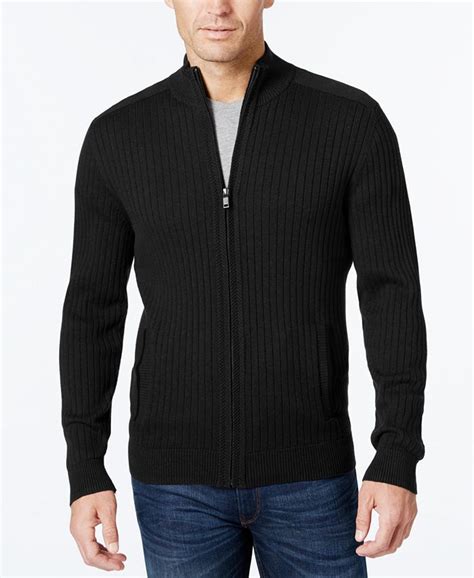 Alfani Mens Ribbed Full Zip Sweater Classic Fit Created For Macys