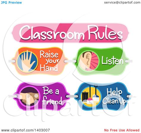 Clipart Of A Classroom Rules Board With Raise Your Hand Listen Be A