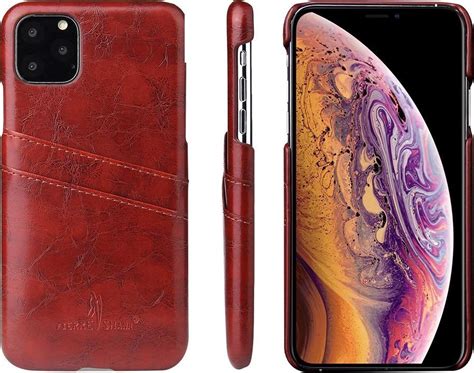 IPhone 11 Pro Max Hoesje Lederen Hardcase Met Vakjes Voor Pasjes